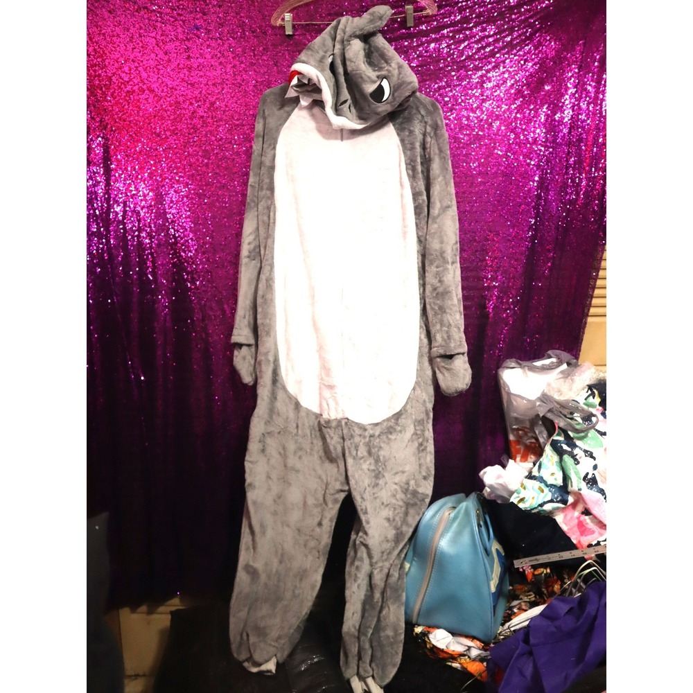 Grey Shark Pajama Costume Large Spooktacular Creations Unisex Plush One Piece